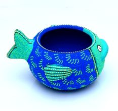 Washable Terracotta Modern Fish Diya Tealight T-Light Holder - Blue
